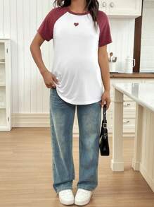 SHEIN Set-In Sleeve Contrast Color Heart Graphic T-Shirt For Pregnant Women - Multicolor - View 6