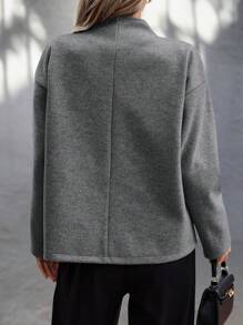 EMERY ROSE Women Casual Solid Color Drop Shoulder Loose Double Breasted Jacket Fall Winter Cloth For Women - Dark Grey - View 2