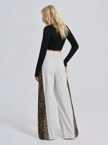 EURMUSE HOCHTAILLIERTE EXTRA WEIT GESCHNITTENE Y2K STREET STYLE LEOPARDEN JEANS - Weiss - Übersicht 2