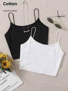 SHEIN EZwear 2入組吊帶短上衣 - 黑與白 - 查看 6