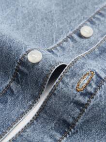 Manfinity Homme Men's Front Button Long Sleeve Pocket Casual Denim Jacket - Light Wash - View 6