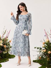 Modelyn Women's Spring/Summer Chiffon Floral Print Romantic Elegant A-Line Dress - Multicolor - View 5