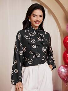 Chiquease Women's Casual Loose Printed Blouse, Minimalist & Fashionable For Everyday Wear Fall Cloth For Women