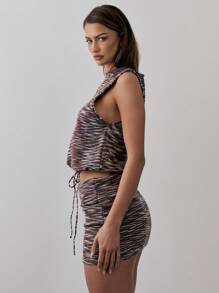 MUSERA Knit Sleeveless Raw Hem Drawstring Waist Vest Top - Multicolor - View 2