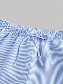 SHEIN MOD Low Waist Front Tied Lace Trim Striped Shorts,Summer Outfits For Women,Baggy,Striped,Vacation,Lace,Going Out Shorts