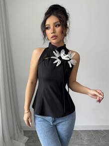 Chiquease Ärmellose Damen Bluse mit einfarbigem 3D Blumendekor im neuen chinesischen Stil