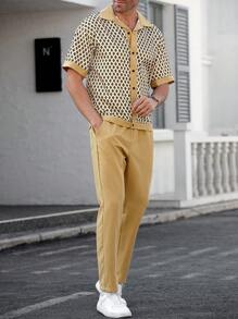 Manfinity CasualCool 男士几何印花短袖衬衫和纯色长裤休闲两件套 - 彩色 - 查看 3