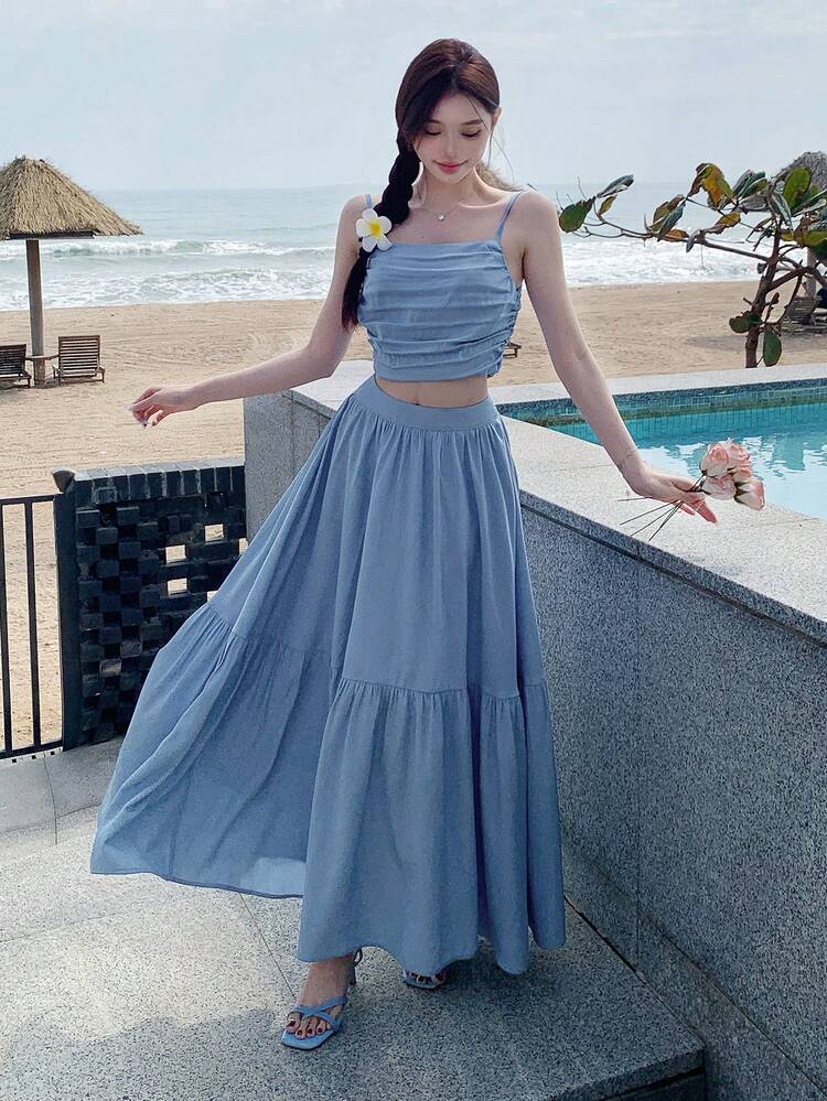 Vacation Beach Summer Sexy Sling Top And Skirt 2 Pieces Set For Women