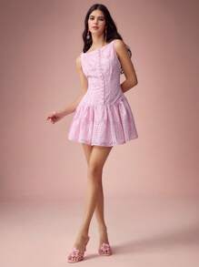 Enchnt Vestido corto casual de mujer de unicolor, sin mangas, con pliegues simples
