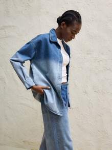 Maija Damska jesienna kurtka jeansowa jednorzędowa z długim rękawem i opadającymi ramionami, w stylu kowbojskim