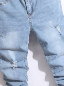 Manfinity LEGND Men's Casual Washed Ripped Skinny Fit Jeans - Light Wash - View 5