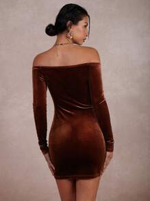 COSMINA Women Off Shoulder Long Sleeve Single-Breasted Fitted Mini Dress, Solid Color