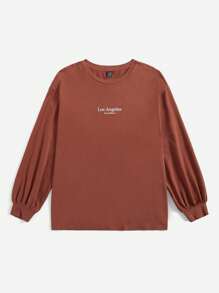 SHEIN EZwear 字母圖案落肩T恤 - 鏽棕色 - 查看 4