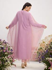 Al Najma 女士粉色两件套仿珍珠圆领长袖网眼拼接简约阿拉伯风装春季情人节