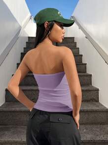 SHEIN EZwear Light Grayish Purple Knit Tight Cropped Tube Top - Dusty Purple - View 2