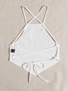 SHEIN EZwear 十字交叉後背繫帶吊帶上衣 - 白色 - 查看 2