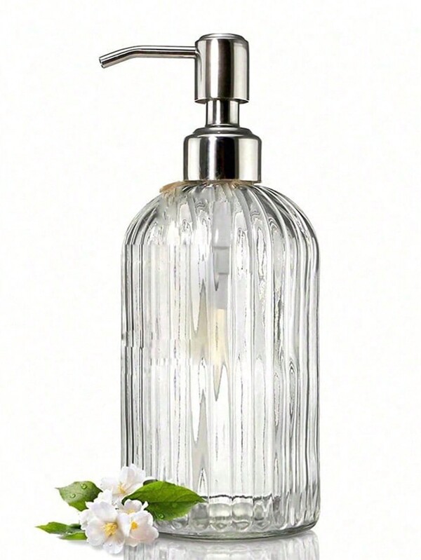 SHEIN 1pc Transparent Glass Soap Dispenser With Rustproof Stainless Steel Pump, Refillable Liquid Soap Dispenser For Bathroom, Premium Kitchen Soap Dispenser Home Bathroom Decor Summer,Room Decor , Ramadan Decor, Home Decor, Bathroom Decor