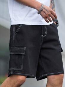 Manfinity Homme Plus Size Men's Cargo Pocket Relaxed Fit Casual Denim Shorts Going Out Hang Out Work Vacation Urban - Black - View 3