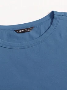 SHEIN EZwear Cap Sleeve Solid Crop Tee - Dusty Blue - View 5