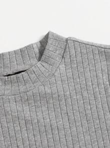 SHEIN EZwear Mock-neck Rib-knit Bodysuit - Light Grey - View 3