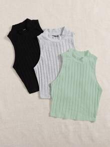 SHEIN EZwear 3 Pack Mock Neck Rib-knit Tank Top