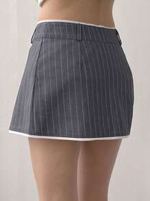 DAZY Rok Mini Wanita dengan Hem Warna Kontras, Desain 2-in-1 Rok Musim Gugur untuk Sekolah - Grey - View 4