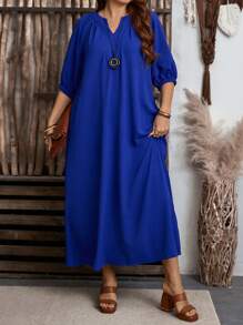 EMERY ROSE 大码女式纯色 V 领休闲长裙