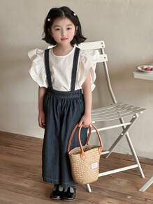 DAZY Young Girls Denim Bib Overall & Jumpsuit, Fall Outfit - Dark Wash - View 8