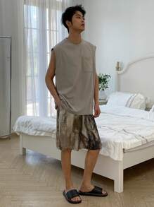 DAZY 夏季纯色背心和短裤套装，男士休闲家居服睡衣 - 彩色 - 查看 3