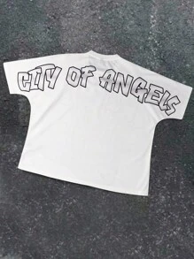 Manfinity EMRG Camiseta casual de cuello redondo y manga corta para hombres con estampado de letra y calavera - Blanco - Ver 2