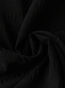 SHEIN LUNE 大码女式休闲 A 字形纹理面料盖袖圆领连衣裙 - 黑色 - 查看 3