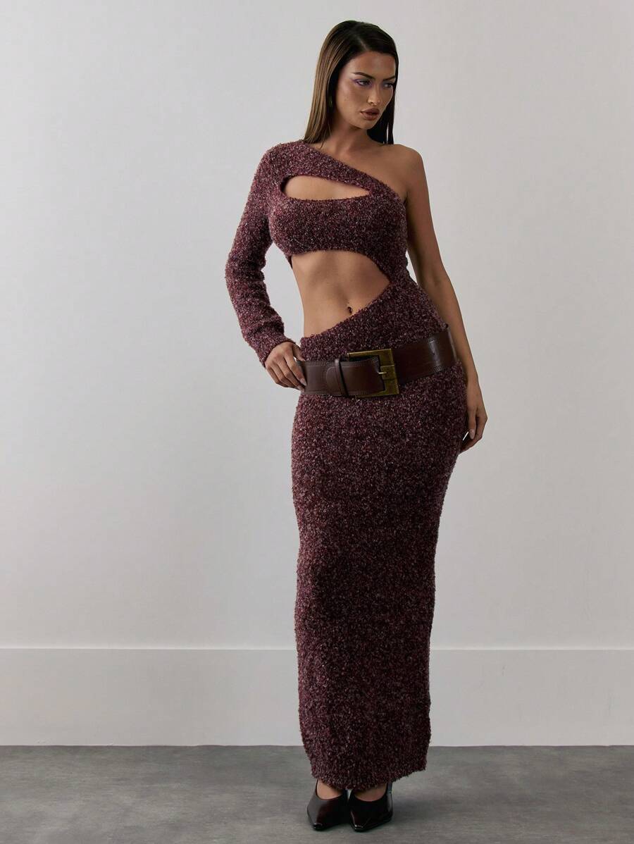 MUSERA Knit One Sleeve Cut Out Maxi Dress - Multicolor - View 1