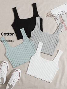 SHEIN EZwear 4 piezas top tank tejido de canalé ribete en forma de lechuga - Multicolor - Ver 1