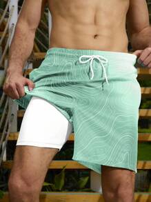 Manfinity Men's Stripe Drawstring Waist Casual Beach Shorts - Multicolor - View 3