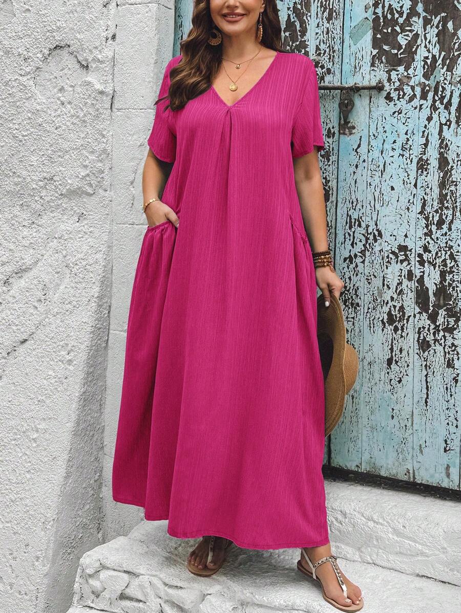 SHEIN VCAY 大码女式夏季宽松口袋连衣裙