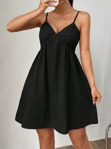 SHEIN EZwear Women Casual Solid Color Sleeveless Mini Dress,Sun Dress