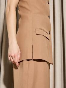 AiiRZ Elegant Business Suit Two-Piece Set Strapless Bandeau Top Pencil Skirt Office Professional Interview Wedding Guest Formal Evening Suit - Khaki - View 7