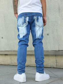 Manfinity EMRG Men's Casual Washed Ripped Slim-Fit Denim Jeans - Medium Wash - View 2