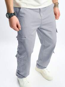 Manfinity LEGND Men's Solid Color Pocket Simple Straight Leg Jeans, Casual Daily Wear - Grey - View 4