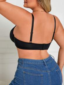 1pc Plus Size Lace Patchwork Underwire Bra - Black - View 2