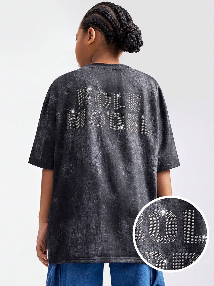 SHEIN قميص T أكثر حجماً ذو نمط ماسي موسم الربيع/الصيف للشارع/وموضة Y2K للحفلات الموسيقية وحفلات الفرقعات والملابس الأبوية الأبناء