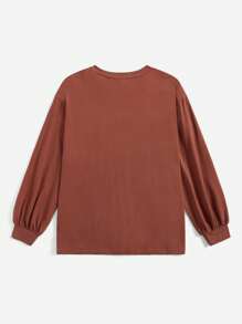 SHEIN EZwear 字母圖案落肩T恤 - 鏽棕色 - 查看 2