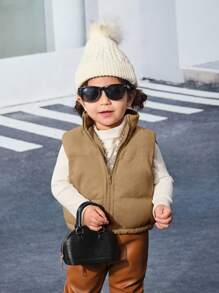 Baby Girl Thick Padded Coat, Khaki,In Fall/Winter - Khaki - View 4