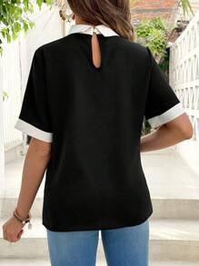 SHEIN 1 chiếc áo cánh tay ngắn đơn sắc cho phụ nữ mang thai, đa năng khi đi làm và mặc hàng ngày - màu đen - Xem 2