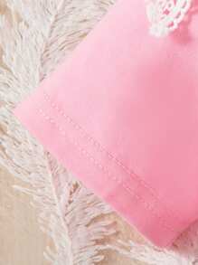 Ensemble de 2 pièces, T-shirt rose et jupe en jean bleu clair avec décoration de nœud en dentelle, élégant et doux, pour bébé fille, tenue d'été - Rose bonbon - Voir 5
