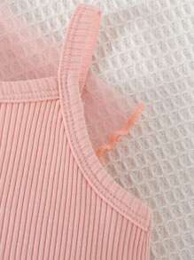 Baby Mädchen Mode elegante süße Vintage-rosa Mesh-Top kombiniert mit rosa geripptem Trägerkleid, Sommer