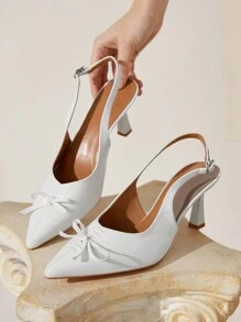 CUCCOO CHICEST Women's Pointed Toe Stiletto High Heel Elegant Commuter Bowknot White Ladies High Heel Pumps, Suitable For Evening Wear And Vintage Style - White - View 4