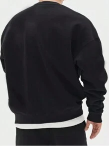 Manfinity Dauomo Men's Crew Neck Slim Fit Pullover Sweatshirt - Black - View 2