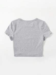 SHEIN EZwear 混色针织纯色 T 恤 - 淺灰色 - 查看 2