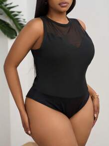 SHEIN PETITE CURVE 大码女式网眼插入优雅夏季紧身衣